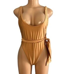 Ris-K Nude High Cut Belted One Piece Swimsuit